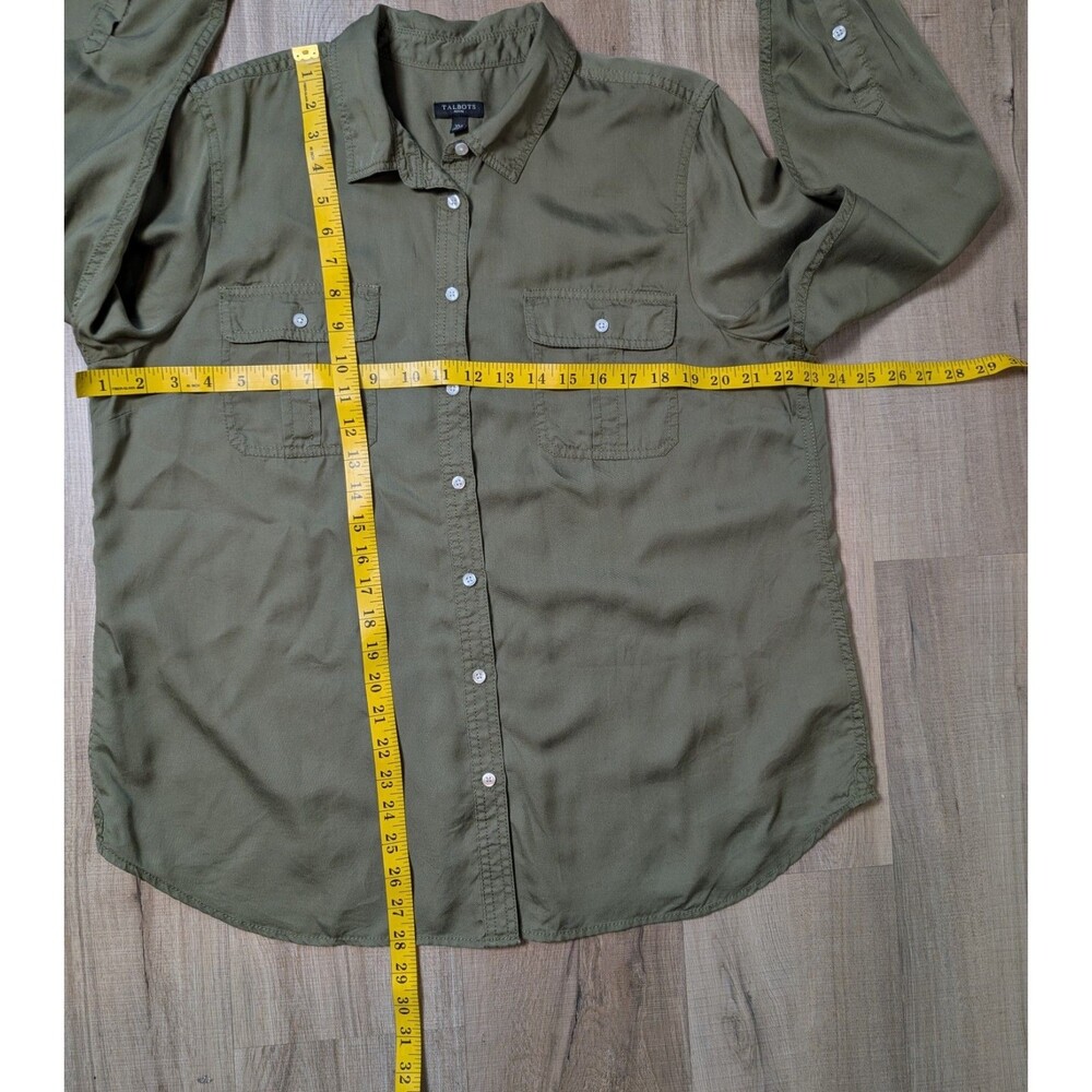 NWOT Talbots Size XL Petite Utility Blouse Roll Tab Sleeves Lyocell Safari - Picture 7 of 8